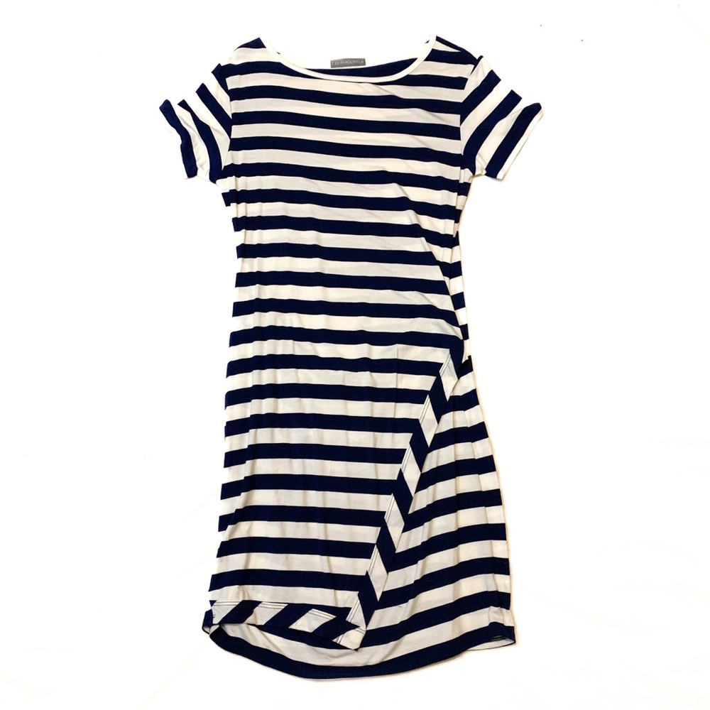 Loveappella blue and white-striped midi dress LP